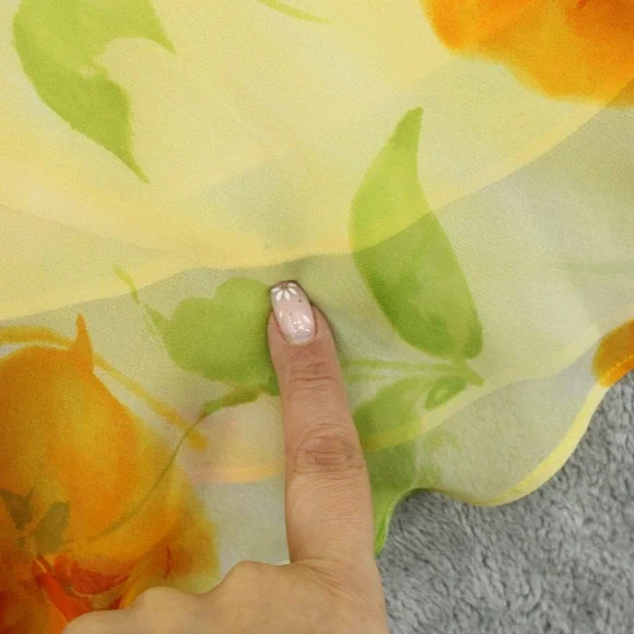 Vintage Mica Dress Women 4 Silk Floral Belted Chiffon Bias Cut 90s Midi Yellow - Picture 8 of 12